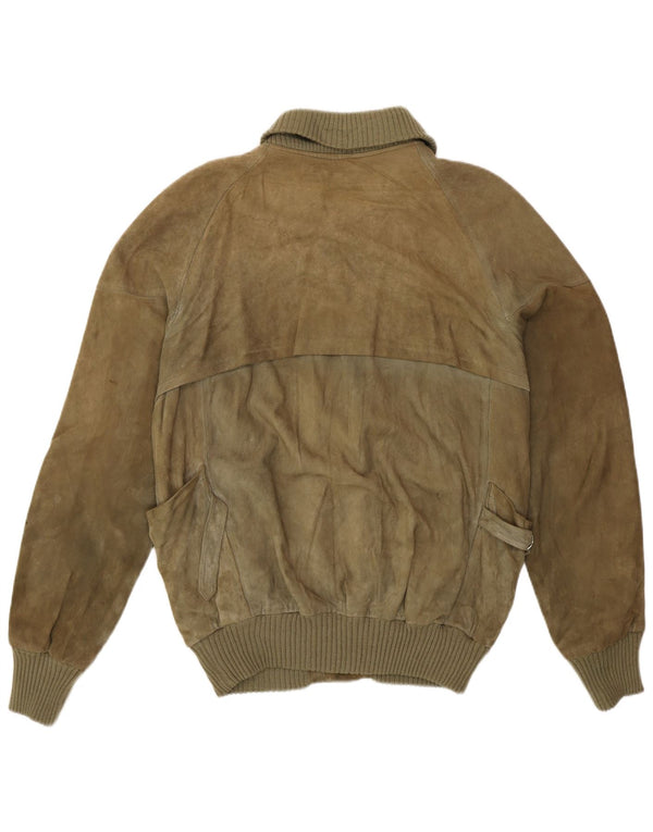 Vintage Mens Suede Bomber Jacket IT 50 Large Khaki Retro