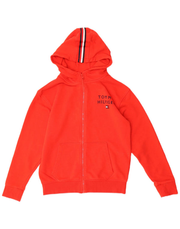 Tommy Hilfiger Boys Graphic Zip Hoodie Sweater 11-12 Years Red Cotton