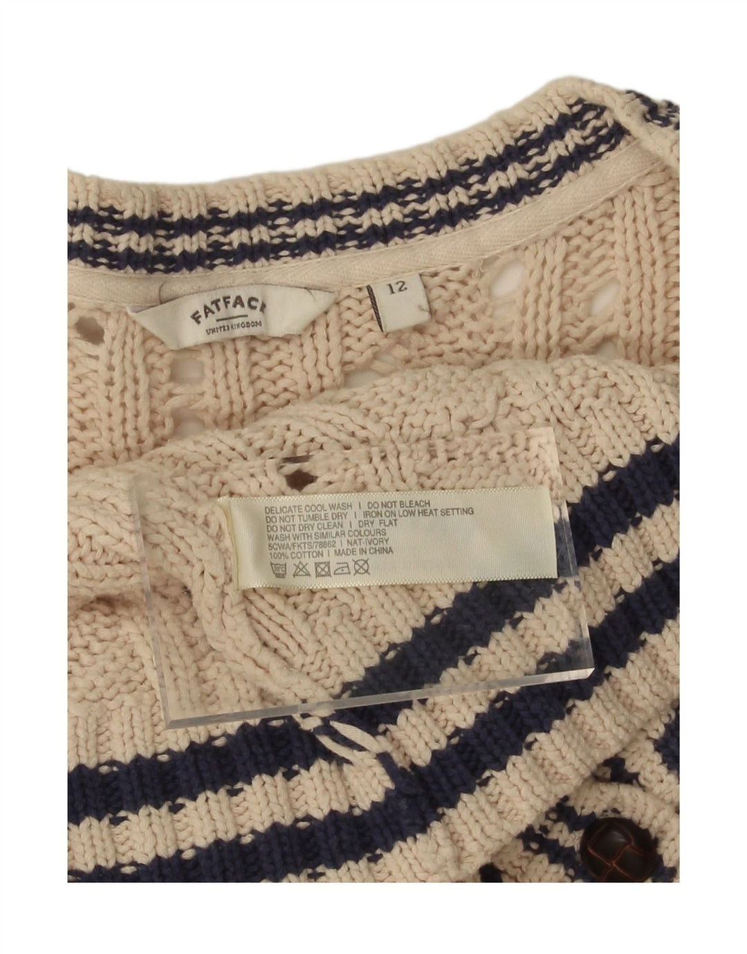 FAT FACE Womens Cardigan Sweater UK 12 Medium Beige Cotton Vintage Fat Face and Second-Hand Fat Face from Messina Hembry 