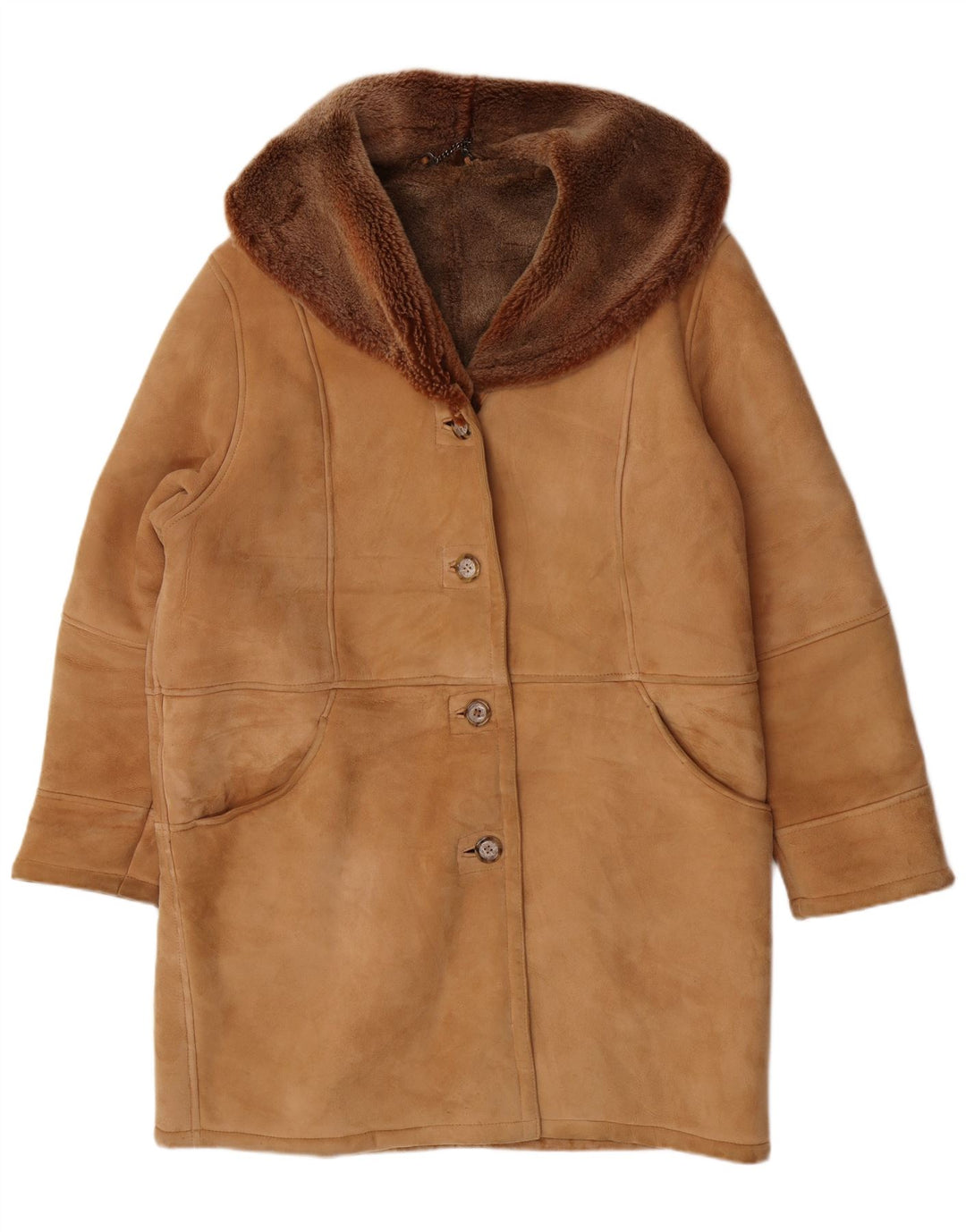 Cruse Womens Loose Fit Shearling Jacket UK 14 Large Brown Leather