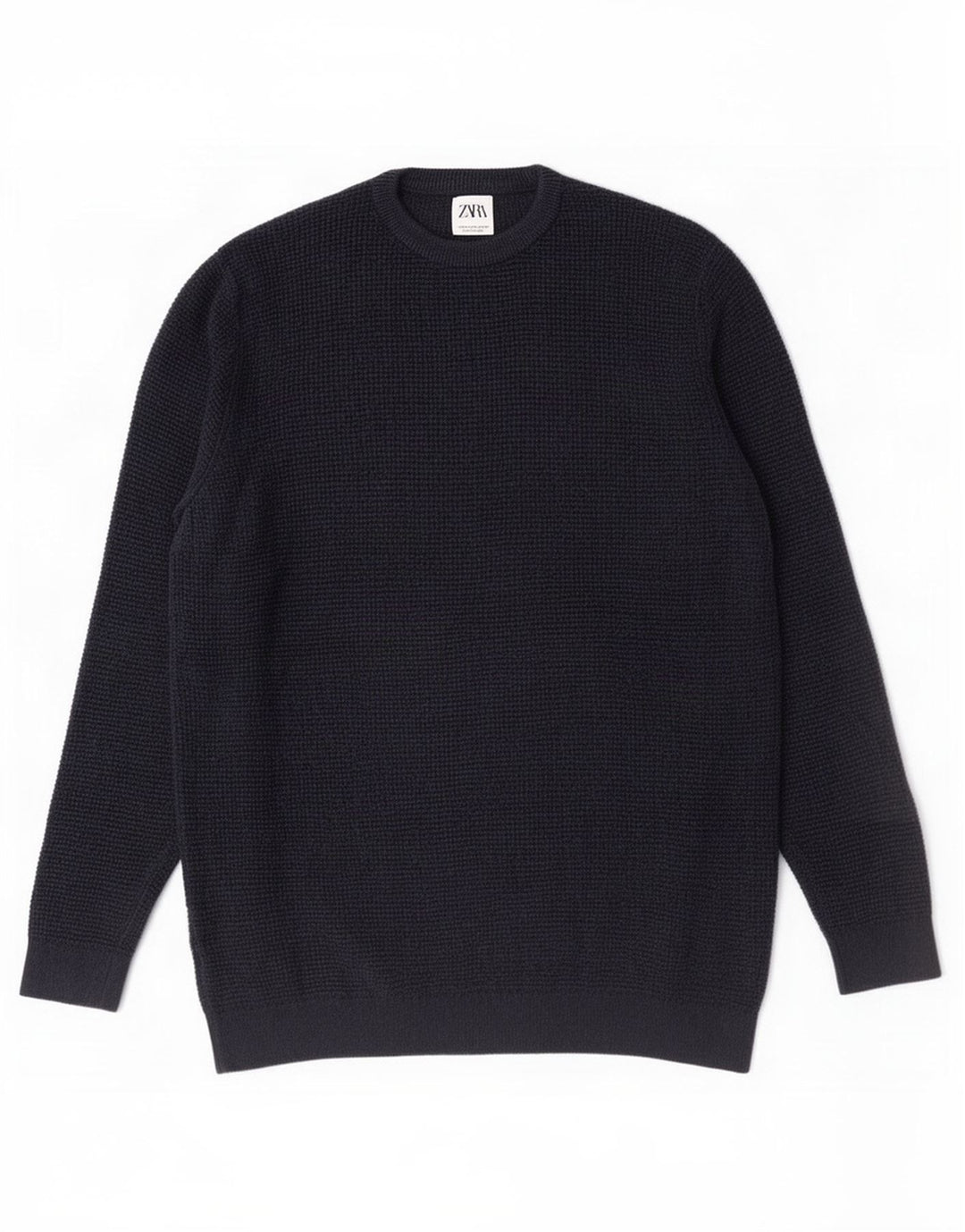 Zara Mens Crew Neck Jumper Sweater Medium Navy Blue