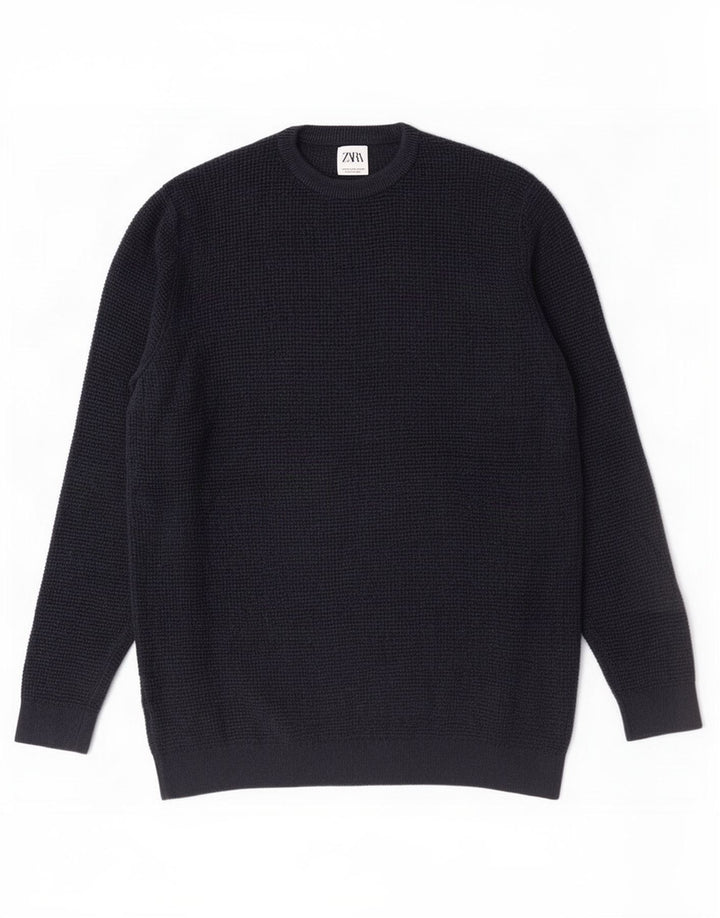 Zara Mens Crew Neck Jumper Sweater Medium Navy Blue