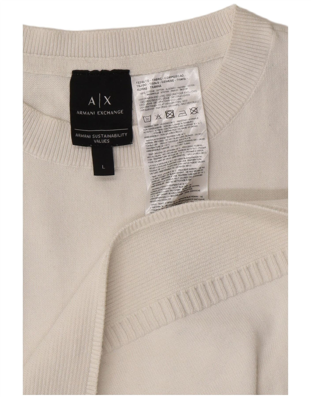 ARMANI EXCHANGE Mens Crew Neck Jumper Sweater Large White Cotton