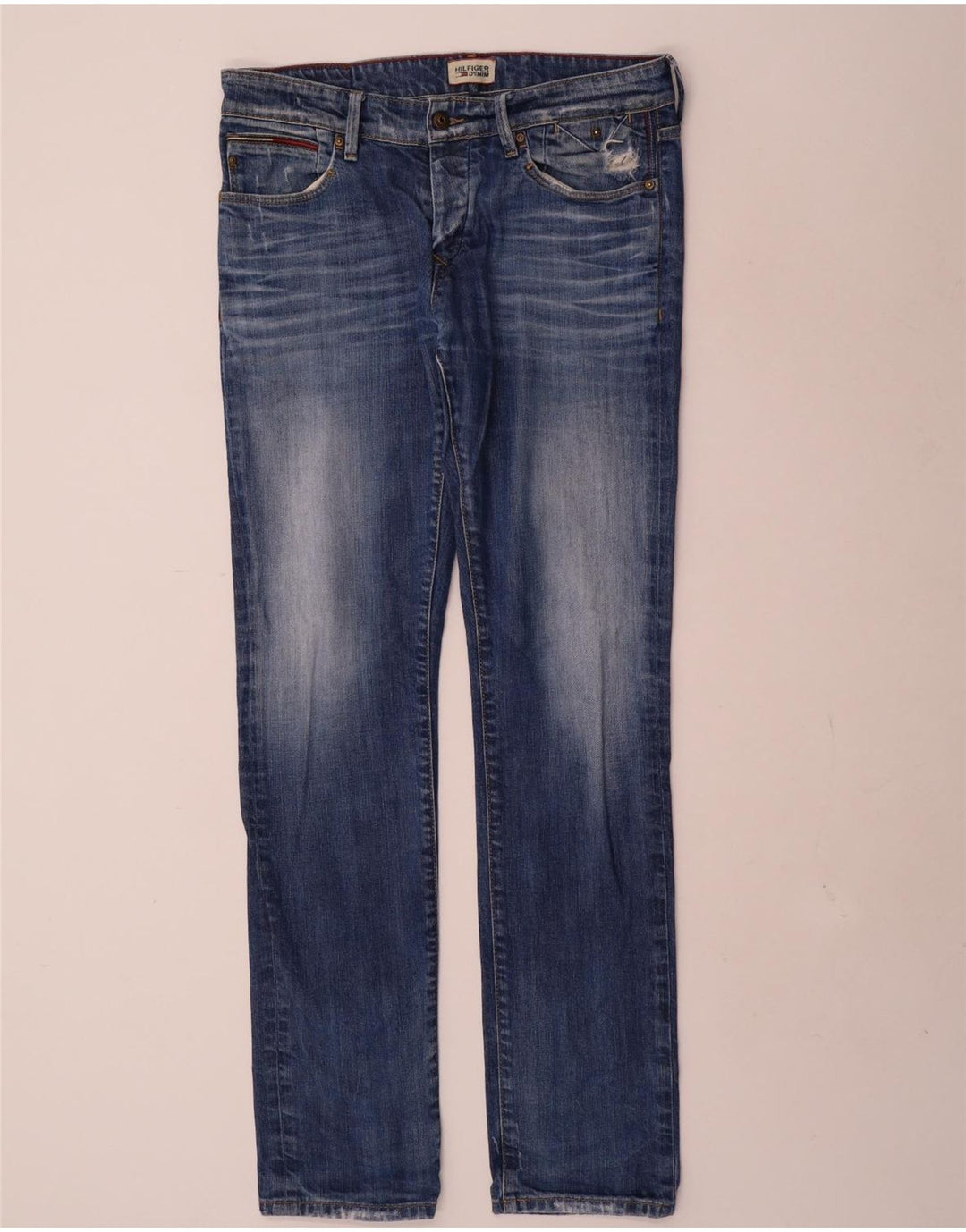 TOMMY HILFIGER Mens Distressed Slim Jeans W32 L34 Blue Cotton