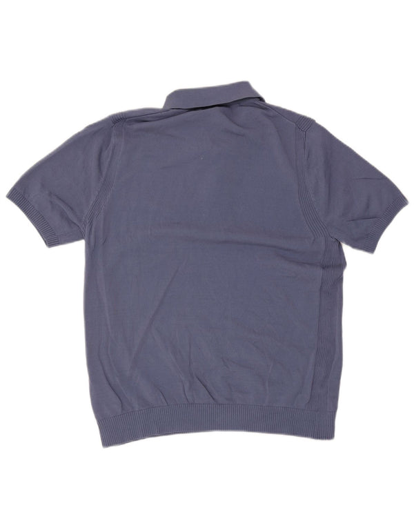 Reiss Mens Short Sleeve Polo Neck Jumper Sweater Large Blue Cotton