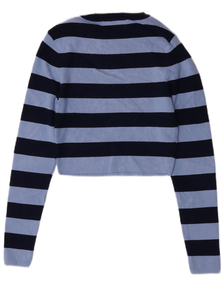 Zara Womens Crop Blouse Top UK 12 Medium Blue Striped Viscose