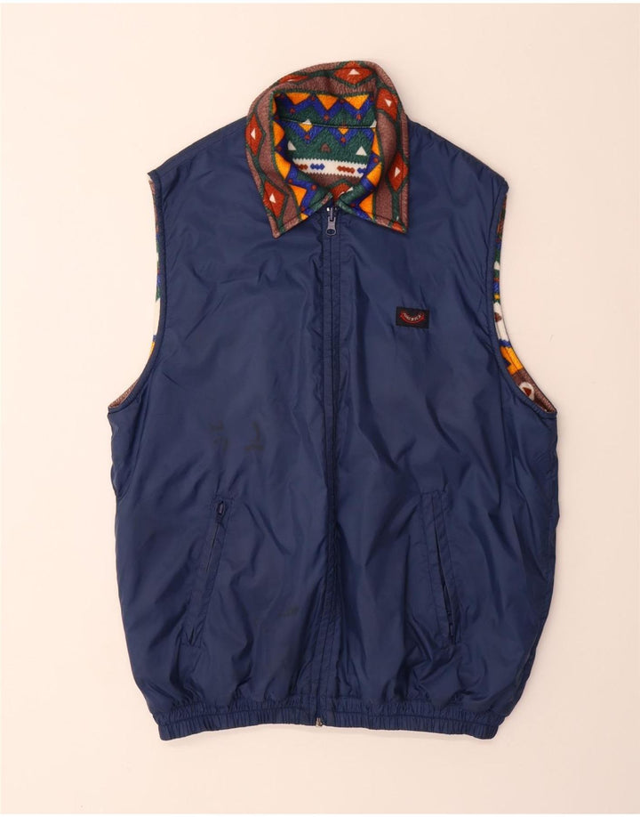 VINTAGE Mens Reversible Gilet UK 38 Medium Navy Blue Polyamide