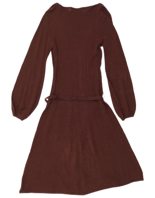 Zara Womens Long Sleeve Jumper Dress UK 12 Medium Brown Rayon