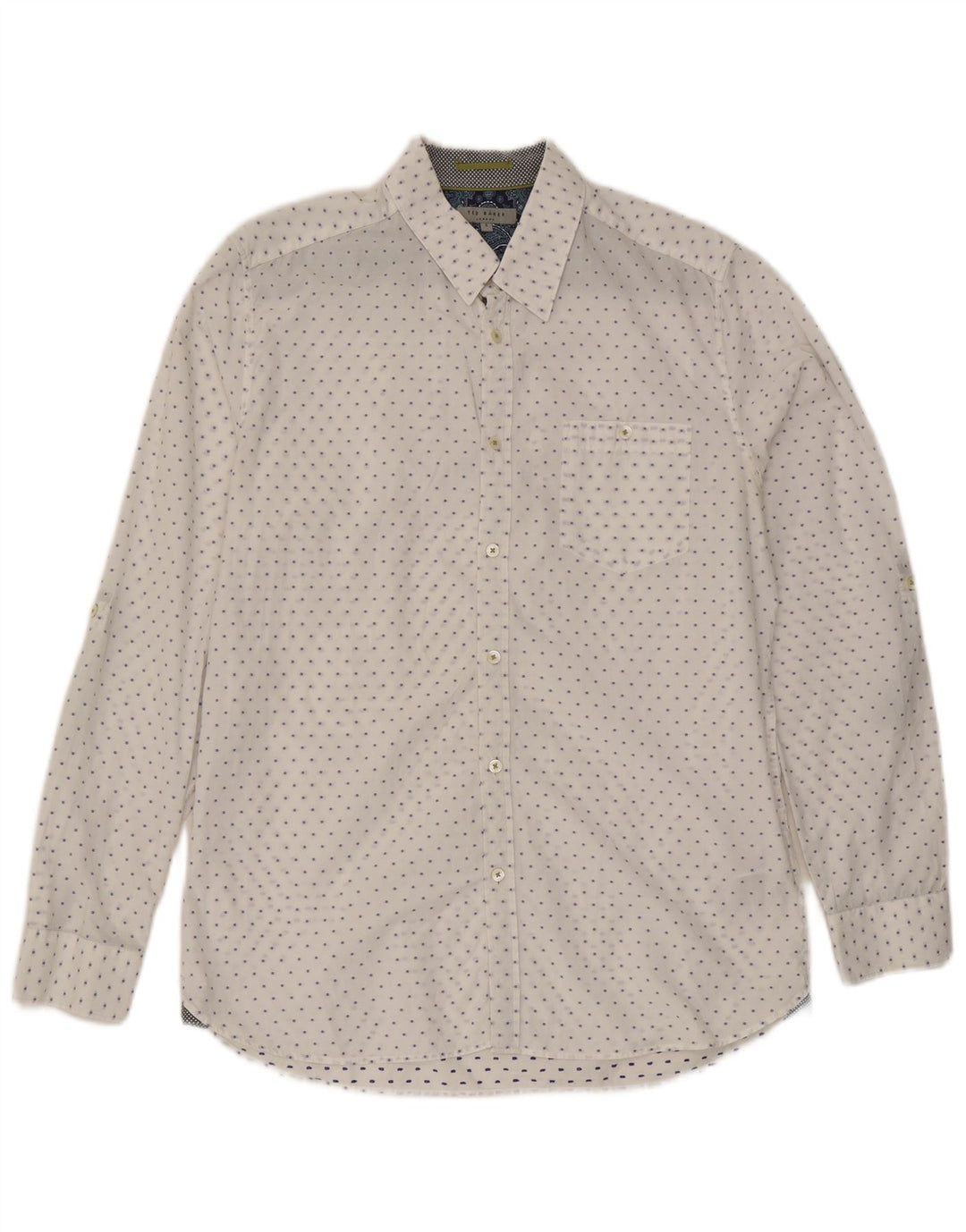 Ted Baker Mens Shirt Size 4 Large White Spotted Cotton