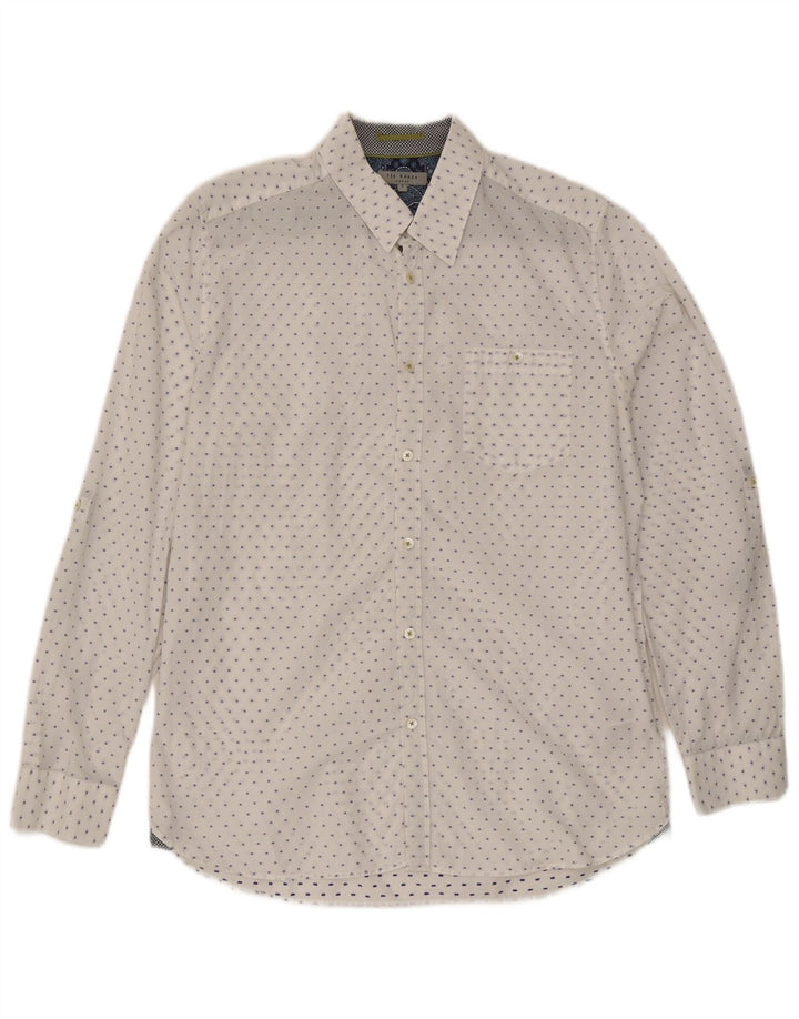 Ted Baker Mens Shirt Size 4 Large White Spotted Cotton