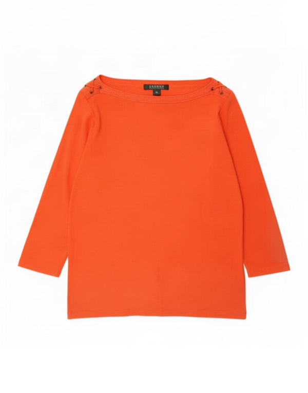 Ralph Lauren Womens Top 3/4 Sleeve UK 14 Medium Orange Cotton