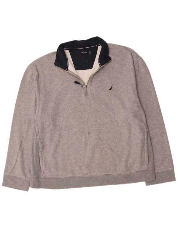 Nautica Mens Zip Neck Sweatshirt Jumper 2XL Grey Flecked Cotton