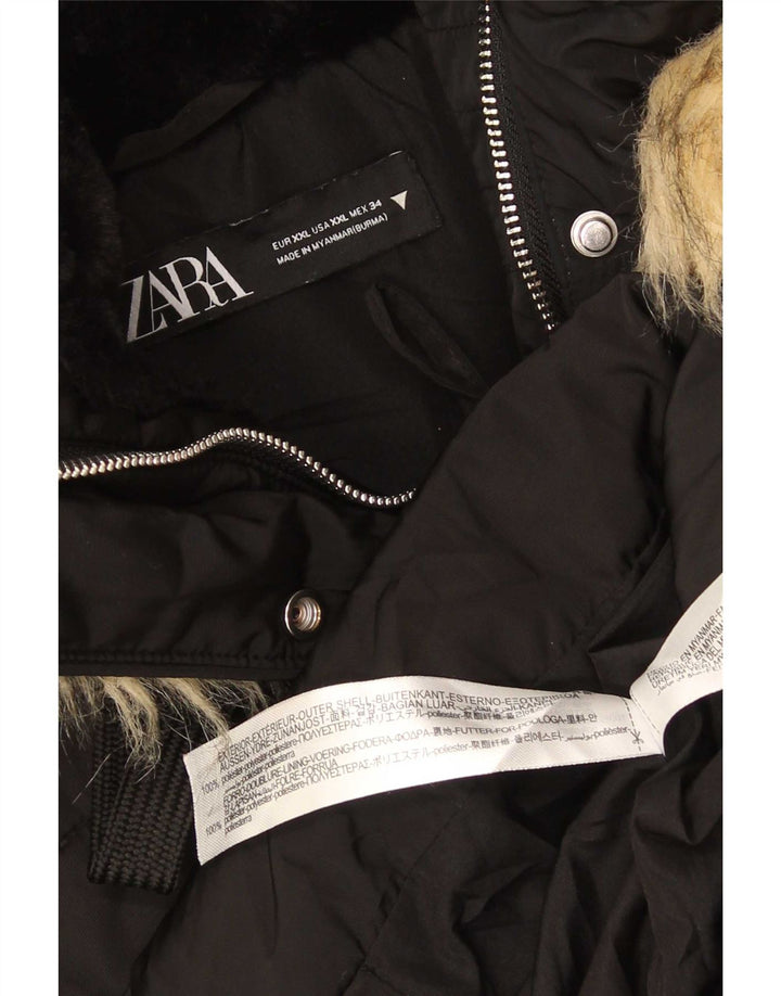 Zara Womens Hooded Padded Jacket UK 20 2XL Black Polyester