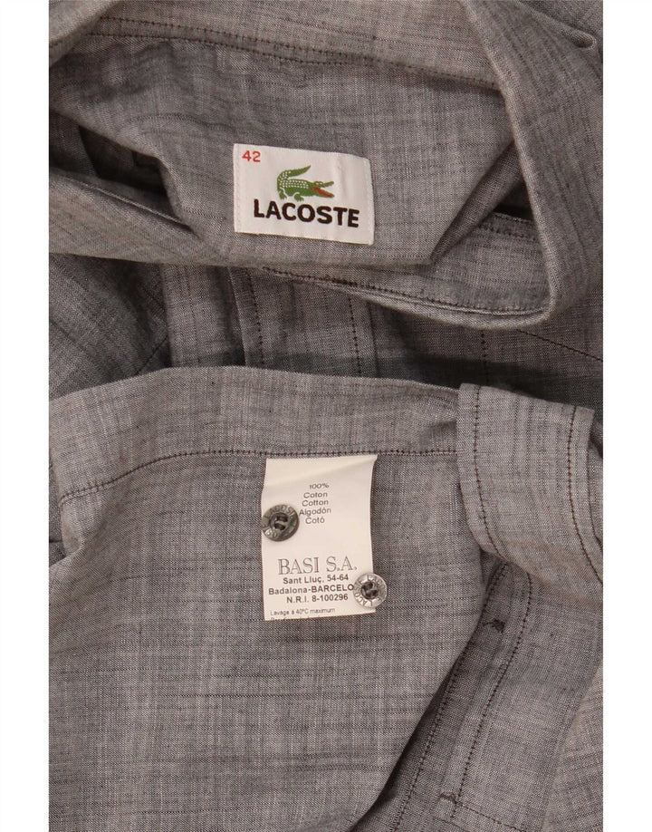 Lacoste Mens Short Sleeve Shirt Size 42 Large Grey Flecked Cotton