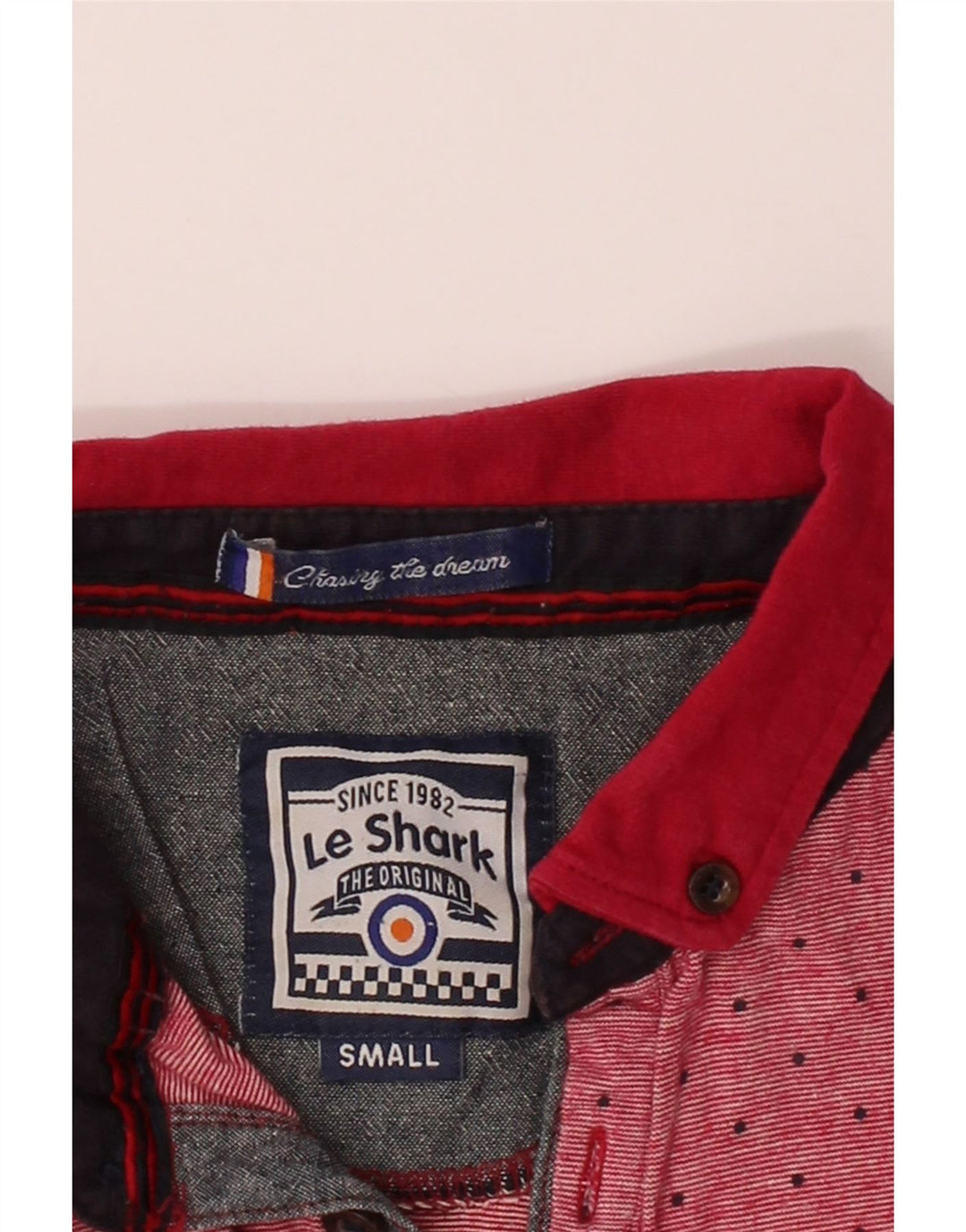 LE SHARK Mens Polo Shirt Small Red Polka Dot Cotton