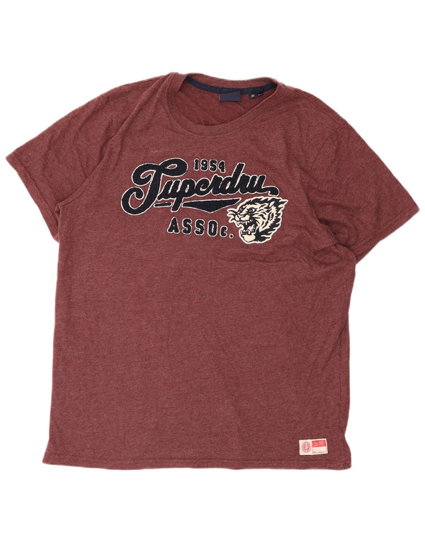 Superdry Mens Graphic T-Shirt Top 2XL Burgundy Cotton