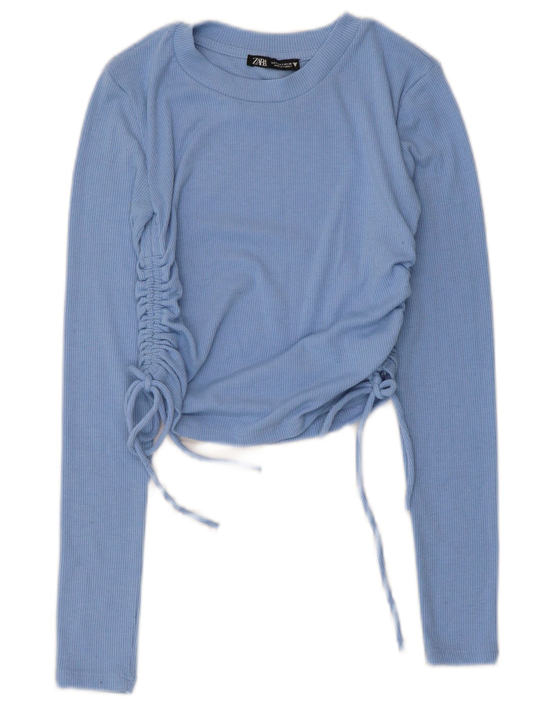 Zara Womens Crop Long Sleeve Blouse Top UK 8 Small Blue