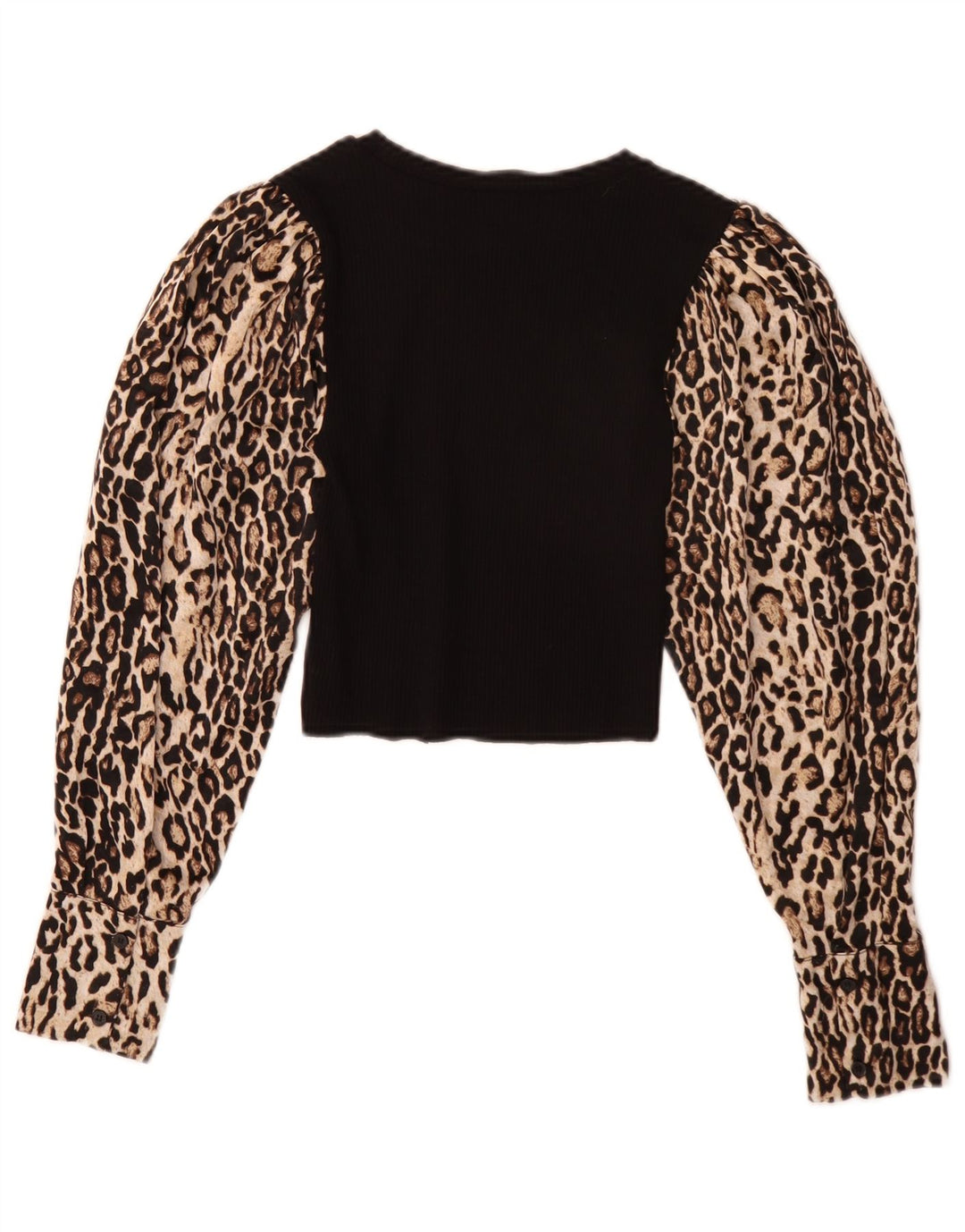 Zara Womens Long Sleeve Crop Top UK 8 Small Black Animal Print Polyester