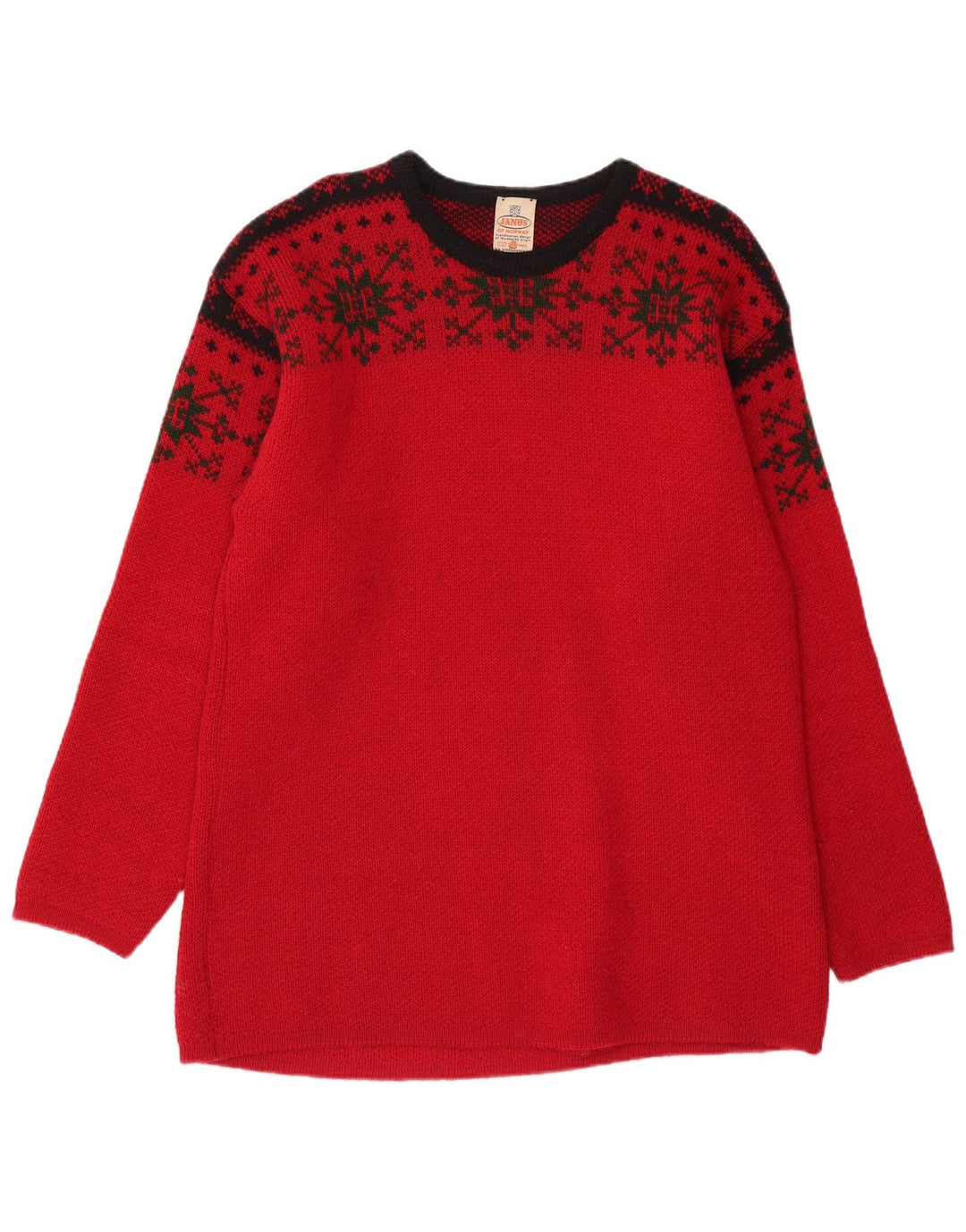 JANUS Mens Crew Neck Jumper Sweater IT 50 Medium Red Fair Isle Wool