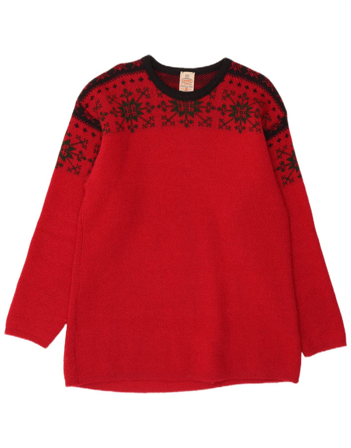 JANUS Mens Crew Neck Jumper Sweater IT 50 Medium Red Fair Isle Wool