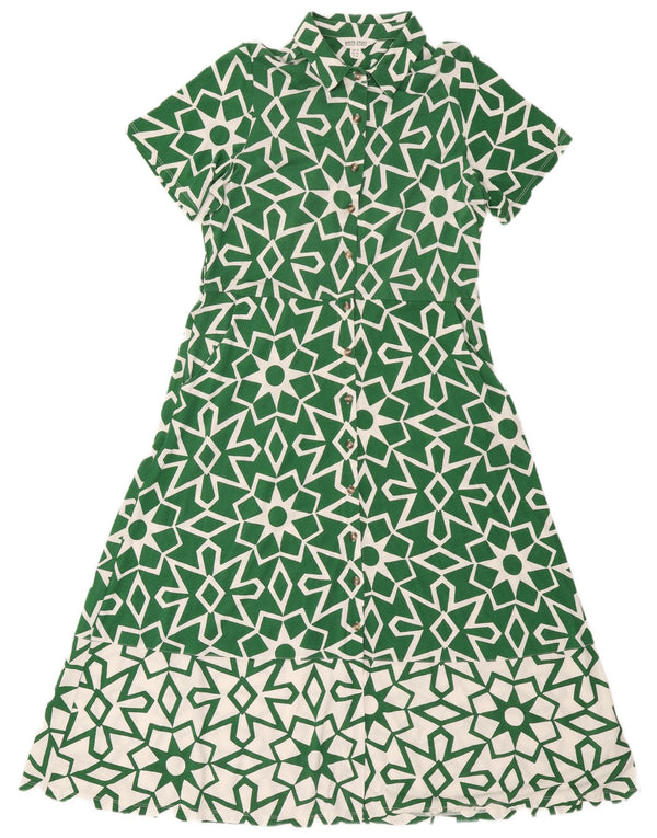 White Stuff Womens Short Sleeves Shirt Dress UK 14 Large Green Geometric