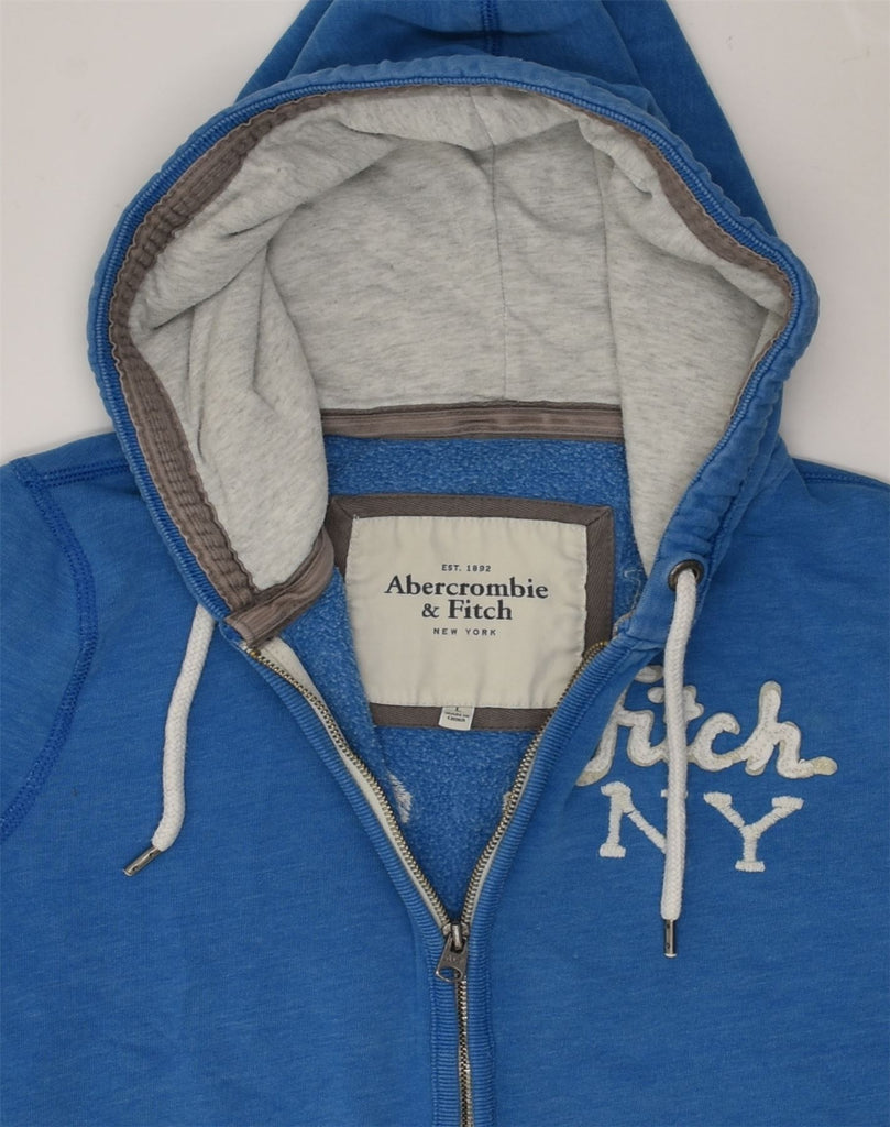 ABERCROMBIE & FITCH Womens Graphic Zip Hoodie Sweater UK 14 Large Blue | Vintage Abercrombie & Fitch | Thrift | Second-Hand Abercrombie & Fitch | Used Clothing | Messina Hembry 