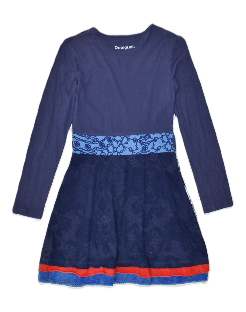 DESIGUAL Girls Long Sleeve A-Line Dress 11-12 Years Navy Blue Floral | Vintage Desigual | Thrift | Second-Hand Desigual | Used Clothing | Messina Hembry 