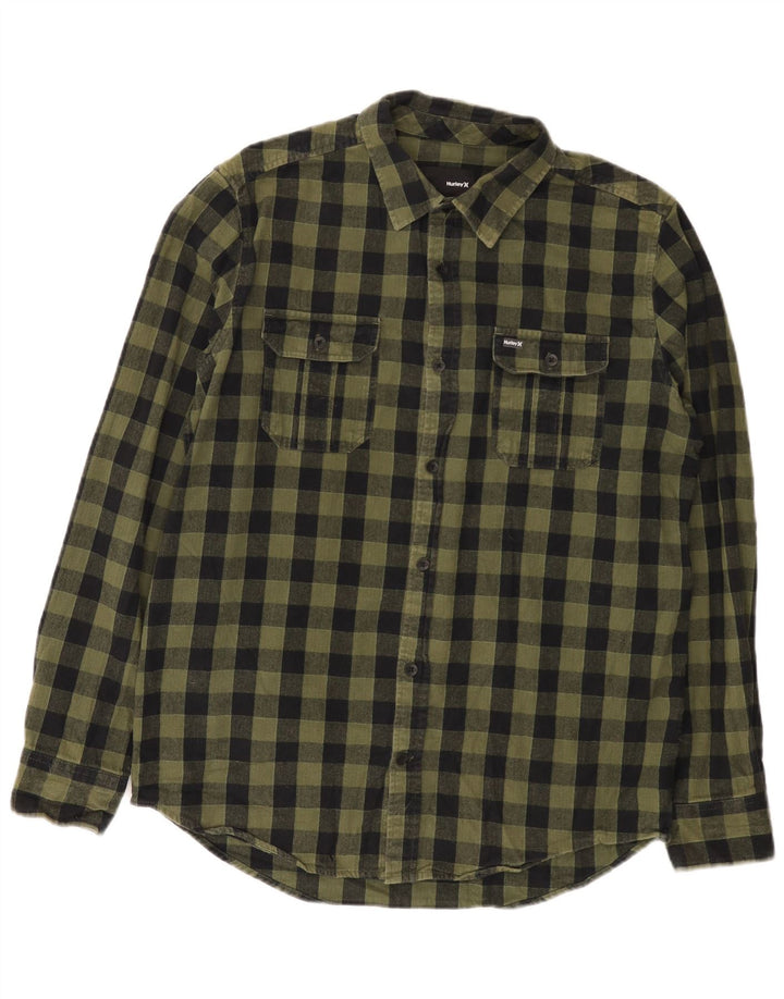 Hurley Mens Flannel Shirt Medium Green Check Cotton