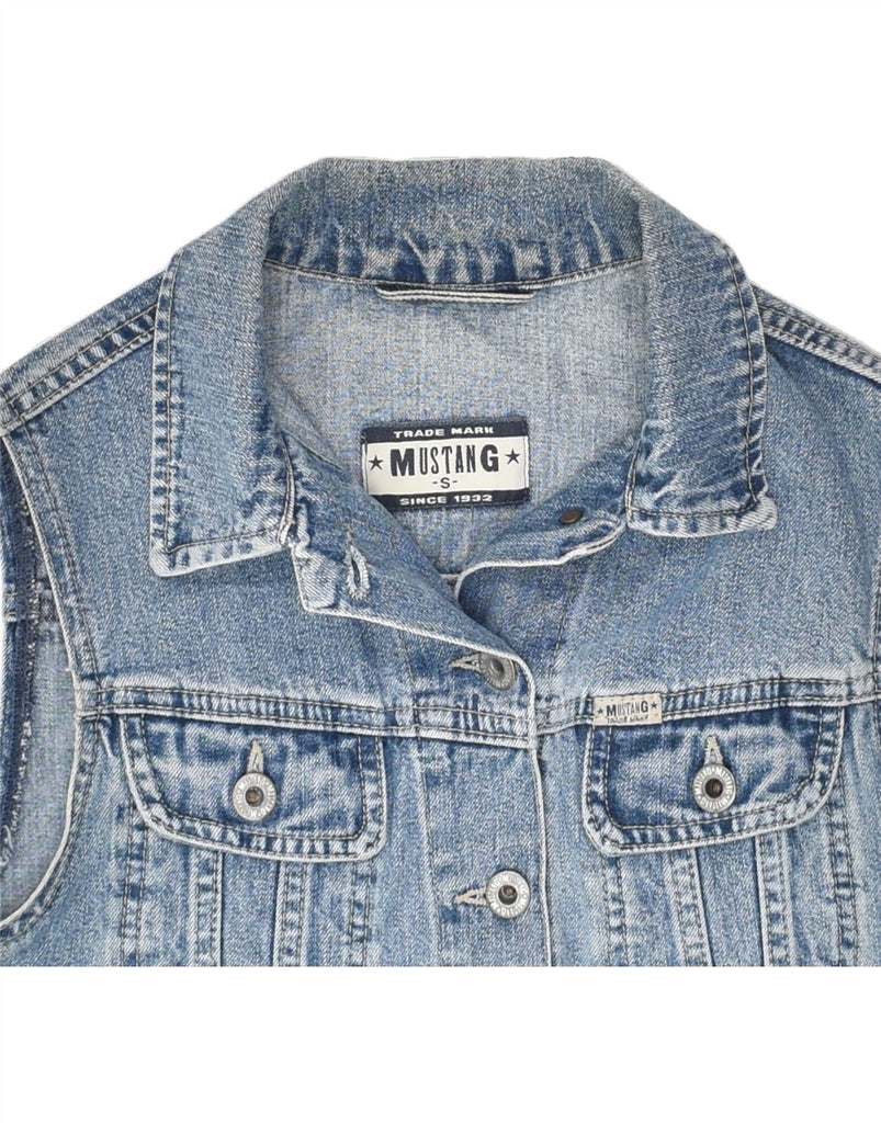 MUSTANG Womens Crop Denim Gilet UK 10 Small Blue Cotton | Vintage Mustang | Thrift | Second-Hand Mustang | Used Clothing | Messina Hembry 