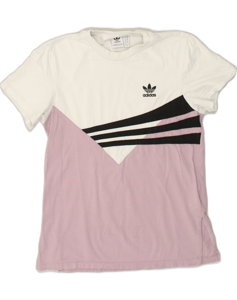 ADIDAS Womens T-Shirt Top UK 10 Small Pink Colourblock Cotton | Vintage Adidas | Thrift | Second-Hand Adidas | Used Clothing | Messina Hembry 