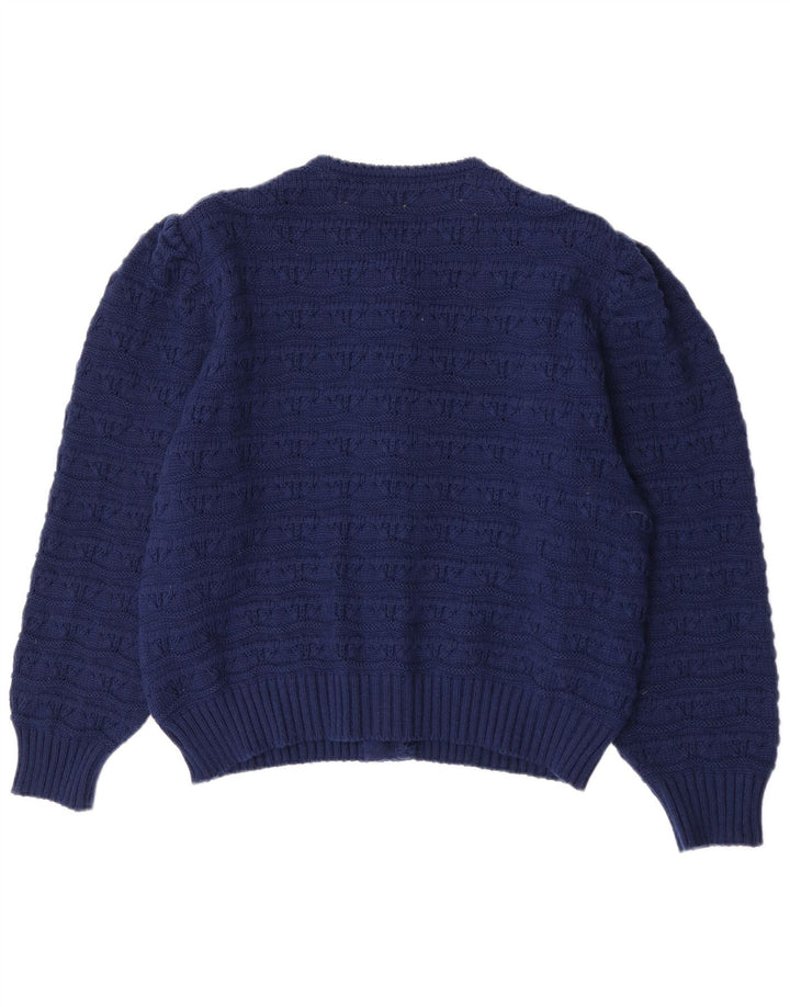 Vintage Womens Cardigan Sweater EU 50 3XL Navy Blue Wool