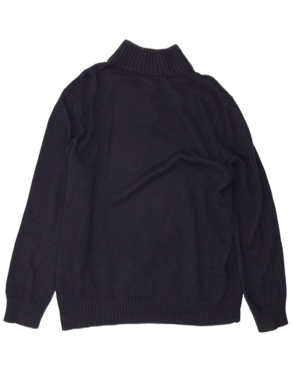 Polo Ralph Lauren Mens Button Neck Jumper Sweater Large Navy Blue Cotton