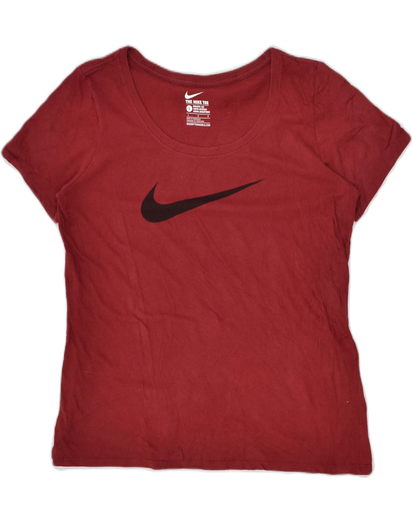 NIKE Womens Graphic T-Shirt Top UK 14 Large Burgundy Cotton | Vintage Nike | Thrift | Second-Hand Nike | Used Clothing | Messina Hembry 