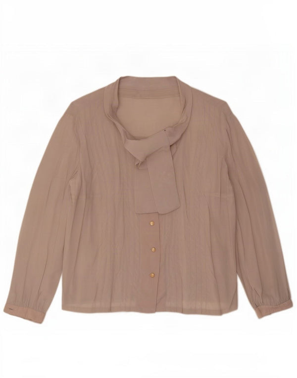 Vintage Womens Long Sleeve See Through Shirt Blouse UK 18 XL Beige