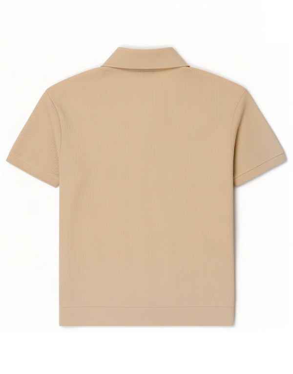 Zara Mens Short Sleeve Polo Neck Jumper Sweater Large Beige Cotton