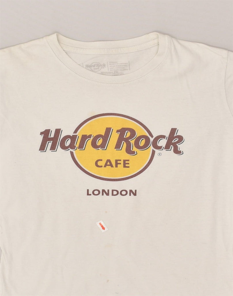 HARD ROCK CAFE Womens London Graphic T-Shirt Top UK 6 XS White Cotton | Vintage Hard Rock Cafe | Thrift | Second-Hand Hard Rock Cafe | Used Clothing | Messina Hembry 