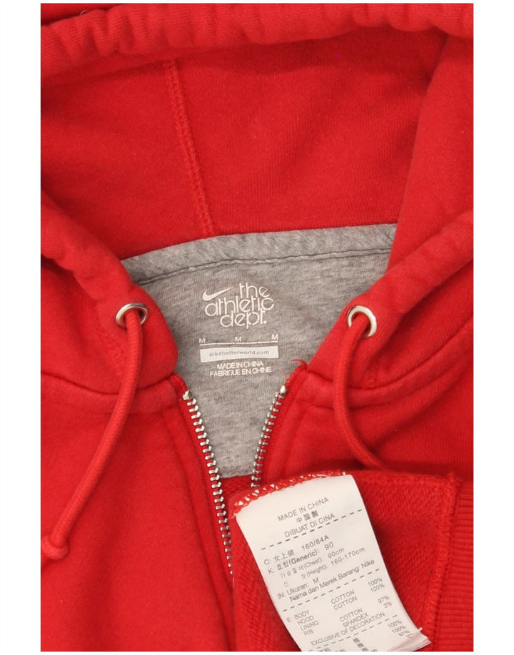 NIKE Womens Zip Hoodie Sweater UK 12 Medium Red Cotton
