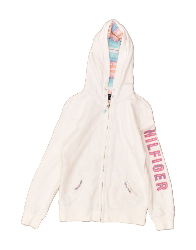 TOMMY HILFIGER Girls Graphic Zip Hoodie Sweater 12-13 Years Large  White | Vintage Tommy Hilfiger | Thrift | Second-Hand Tommy Hilfiger | Used Clothing | Messina Hembry 