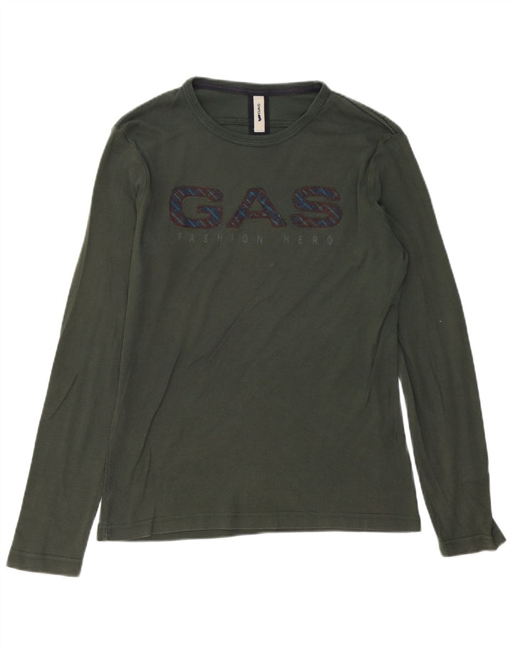 Gas Mens Graphic Top Long Sleeve Medium Khaki Cotton