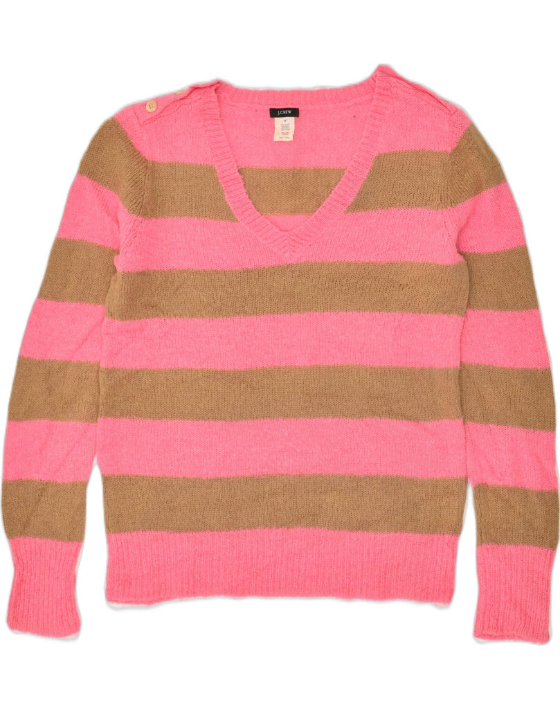 J. CREW Womens V-Neck Jumper Sweater UK 14 Medium Pink Striped Acrylic | Vintage J. Crew | Thrift | Second-Hand J. Crew | Used Clothing | Messina Hembry 