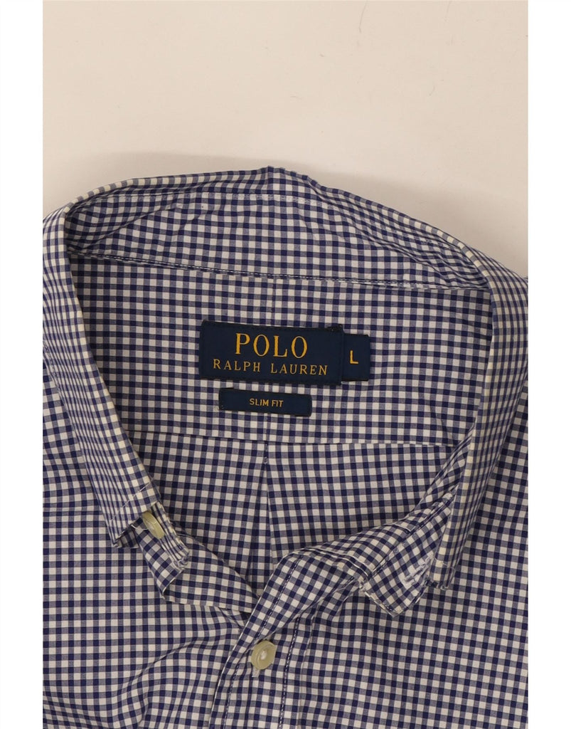POLO RALPH LAUREN Mens Slim Fit Shirt Large Blue Gingham Cotton Vintage Polo Ralph Lauren and Second-Hand Polo Ralph Lauren from Messina Hembry 