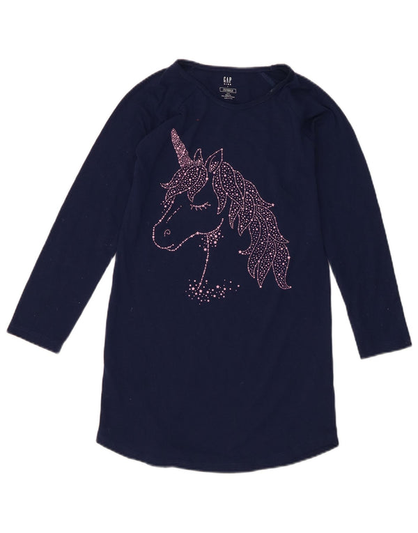 Gap Girls Long Sleeve T-Shirt Dress 7-8 Years Navy Blue Animal Print