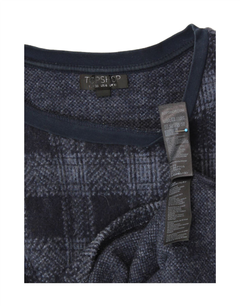 TOPSHOP Womens Crop Crew Neck Jumper Sweater UK 10 Small Navy Blue Check Vintage Topshop and Second-Hand Topshop from Messina Hembry 