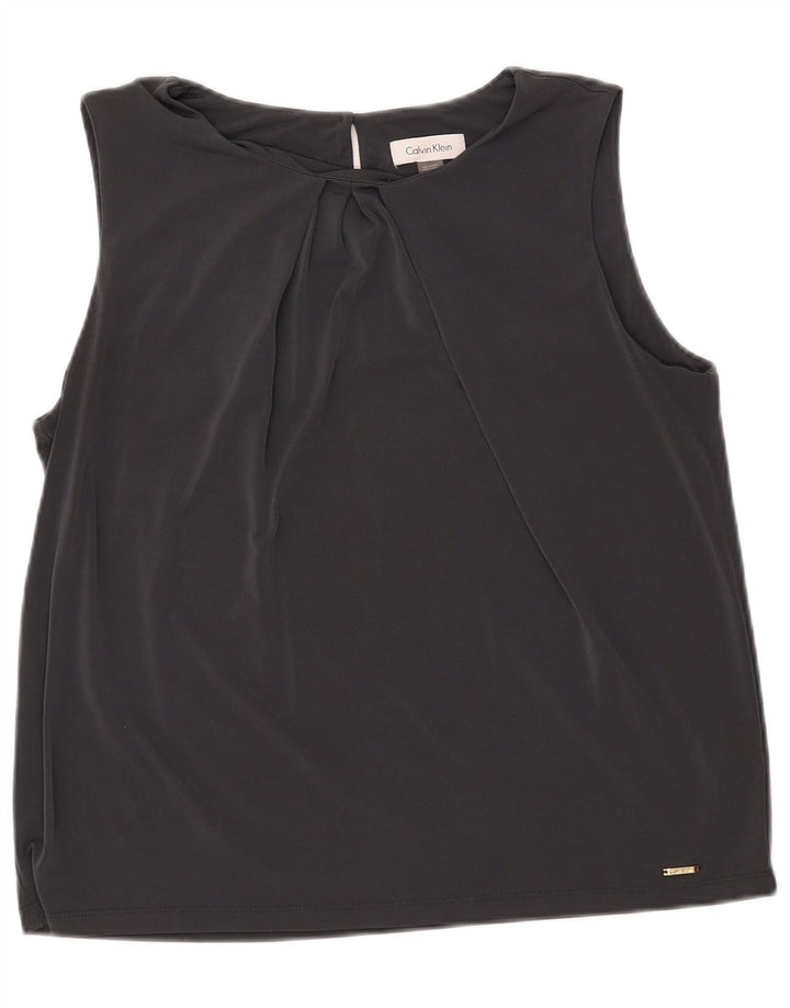 Calvin Klein Womens Sleeveless Crop Blouse Top UK 18 XL Grey Polyester