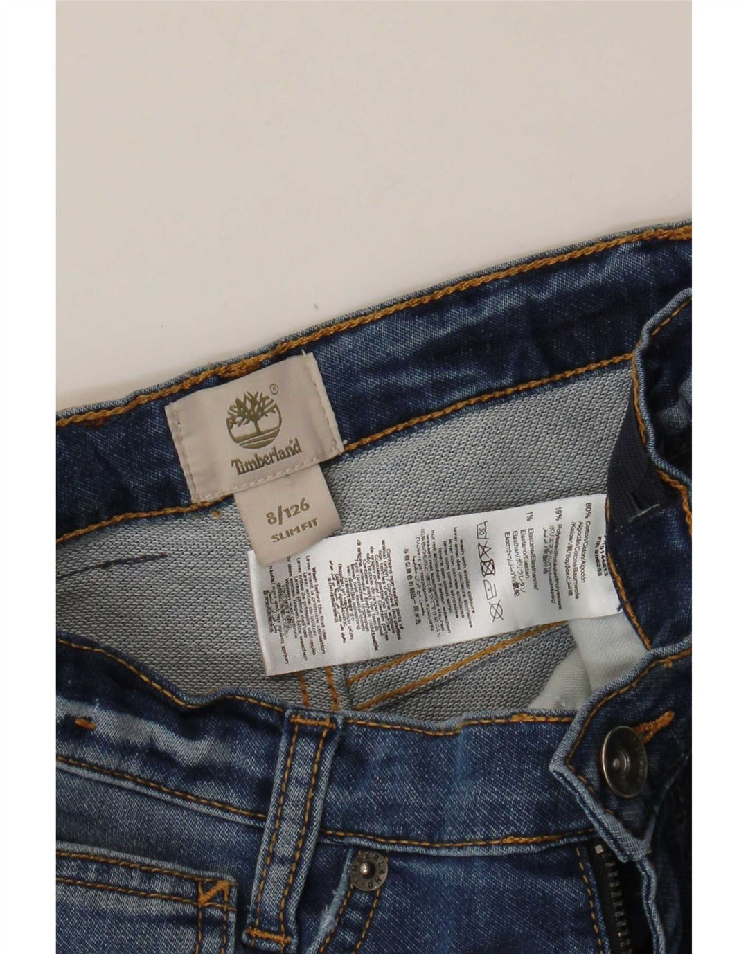 Timberland Boys Slim Jeans 7-8 Years W24 L24 Blue Cotton