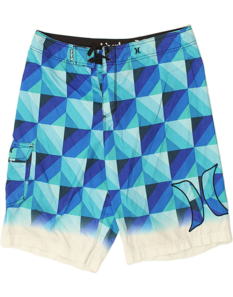 HURLEY Mens Graphic Swimming Shorts Large Blue Geometric | Vintage Hurley | Thrift | Second-Hand Hurley | Used Clothing | Messina Hembry 