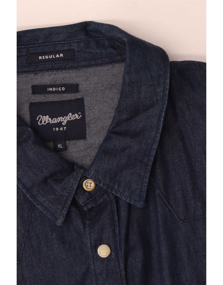 Wrangler Mens Regular Fit Denim Shirt XL Navy Blue Cotton
