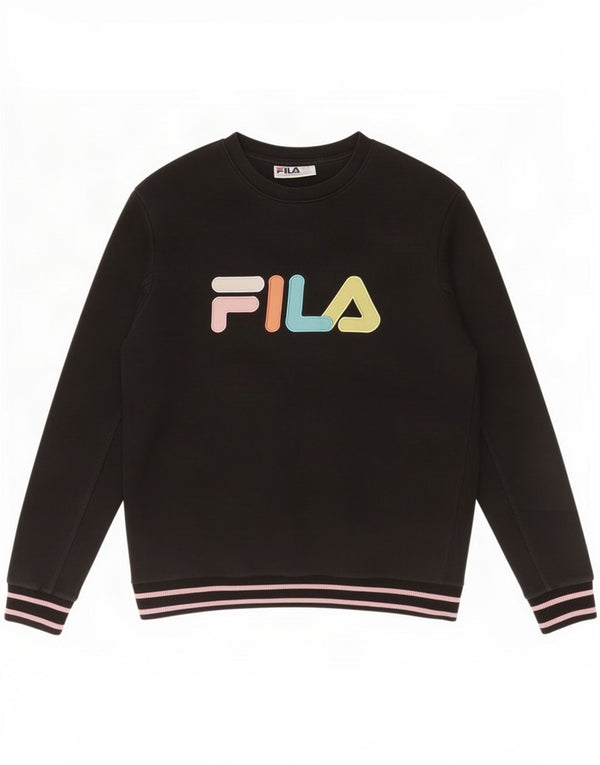 Fila Womens Graphic Sweatshirt Jumper UK 18 XL Black Striped Cotton