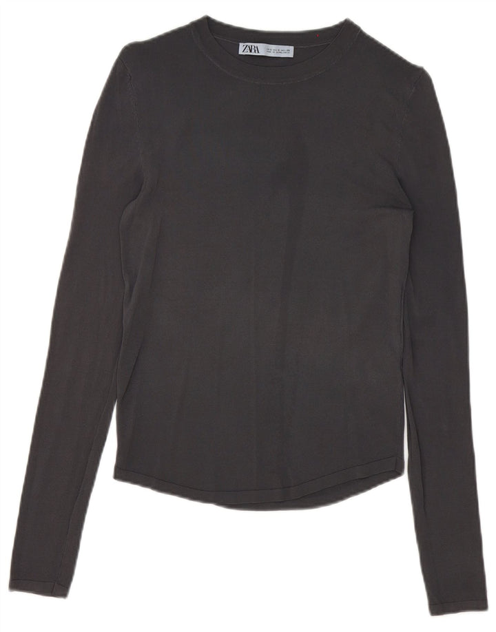 Zara Womens Top Long Sleeve UK 10 Small Grey Viscose