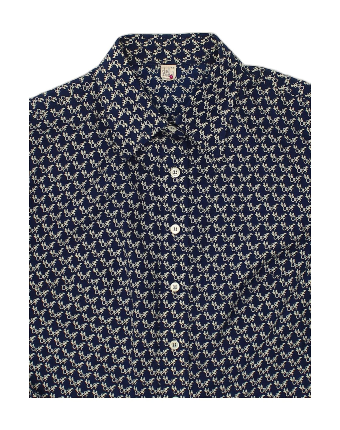 VINTAGE Womens Crazy Pattern Shirt IT 44 Medium Navy Blue Polyester | Vintage Vintage | Thrift | Second-Hand Vintage | Used Clothing | Messina Hembry 